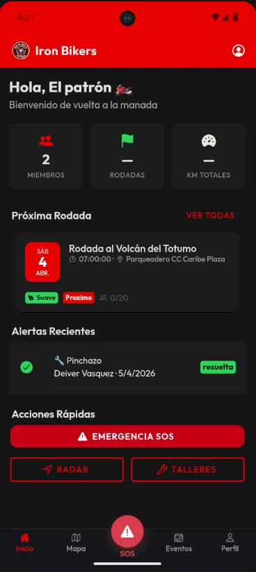 Iron Bikers App Inicio Oscuro